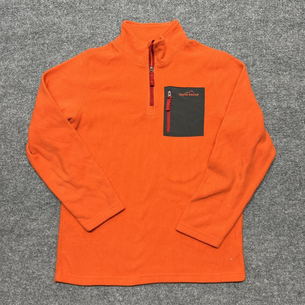 Eddie Bauer Sweatshirt Womens Large Orange Fleece 1/4 Zip Pullover Chest Pocket